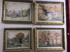 4 gilt framed & glazed watercolours of countryside scenes