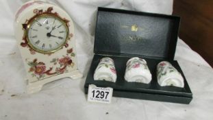 A boxed Minton 'Haddon Hall' condiment set and Mason's clock.