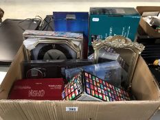 Boxed new miscellaneous including wall clock, car vacuum cleaner, crystal bowl etc