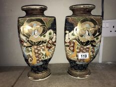 A pair of signed Satsuma vases (height 30cm)