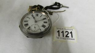 A Fattorini & Sons, Bradford silver pocket watch on chain.