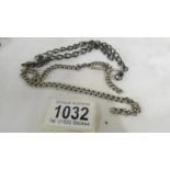 Two silver watch Albert chains, approximately 75 grams.