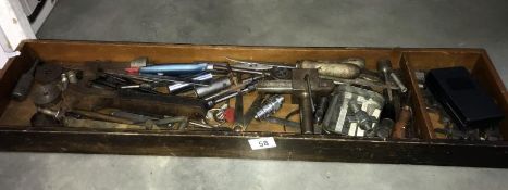 An old wooden tray of vintage tools etc. COLLECT ONLY
