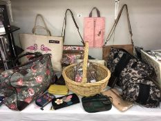 A good selection of ladies bags and purses, includes wicker basket, Cotton Trader, Hobby Craft,