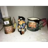 Long John Silver Toby jug, Neptune Toby jug and Beswick character jug (repaired)