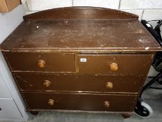 A Victorian pine chest of drawers (107cm x 53cm x 86cm high) top is A/F on corner (COLLECT ONLY)