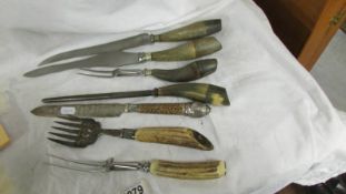 A mixed lot of horn handled carving implements etc.,