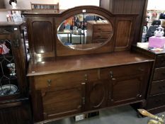 A large Edwardian mahogany mirror back sideboard (151 cm x48cm x 493cm Total Height 156cm) (