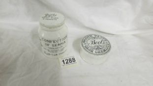 A Boot's 'Cash' chemist jar and toothpaste pot.