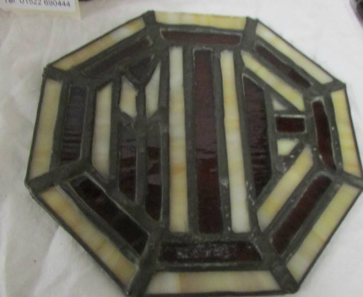 A leaded glass trinket box eith 'MG' car logo in lid. - Image 3 of 3