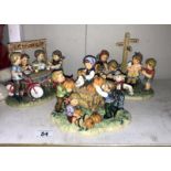 3 Goebel Hummel figure groups, Happy Harvest, Farmyard Feeding and Summertime Fun