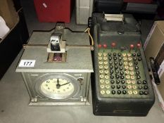 A National time recorder clocking in clock & Adros adding machine
