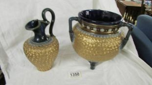 A gold decorated jardiniere and jug.