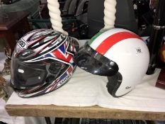 2 motorcycle helmets