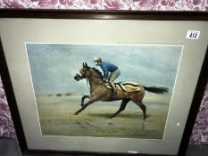 A limited edition print 256/500 of Red Rum 'off to work on Southport Sands' ridden by Tommy Stock