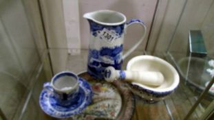 A Spode Italian pestle & mortar, coffee cup & saucer and jug.