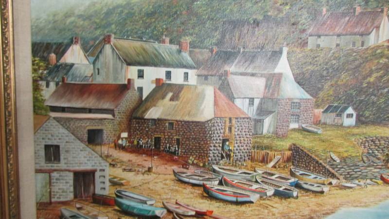 A Kieth Ward Cornish school large gilt framed coastal scene oil on canvas. - Image 2 of 3