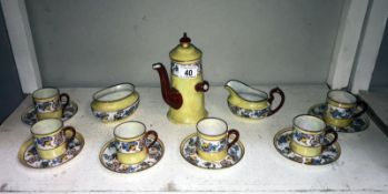 A vintage 15 piece coffee set (coffee pot missing wooden part of handle) Collect only.