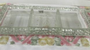 A three piece Lalique glass dish set. (a/f, several chips).