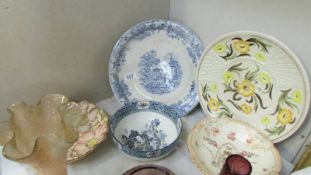 Two large plates and two dishes including Crown Devon. (Collect only)