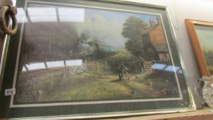 A framed and glazed steam locomotive print. (Collect only)