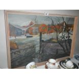 A mid 20th century oil on board rural scene. (Collect only)