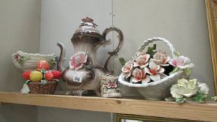 A mixed lot of continental floral decorated pottery. (Collect only)