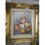 An oil on canvas still life in gilt frame. (Collect only)