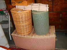 Two linen baskets, ottoman etc., Collect only.
