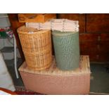 Two linen baskets, ottoman etc., Collect only.