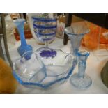 A mixed lot of blue glass ware. (Collect only)