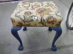 A dressing table stool with lion paw feet, (Collect only).