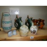 A mixed lot including fish vases, lustre jugs. (Collect only).