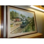 A framed and glazed steam locomotive print. (Collect only)