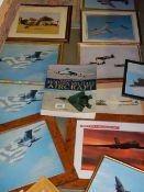 A collection of framed and glazed aircraft prints, books etc., (Collect only)