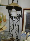A hanging lamp and other ironwork. (Collect only)