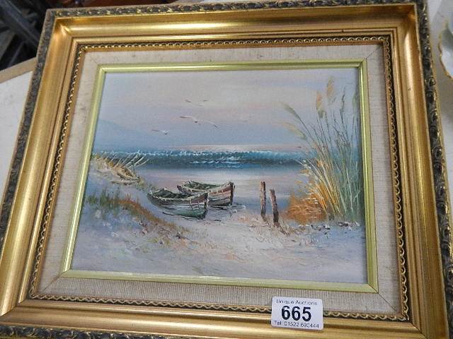 A gilt framed 20th century oil on canvas. (Collect only)