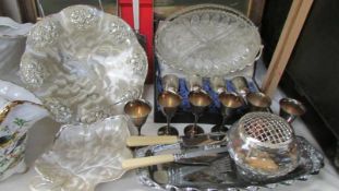A mixed lot of silver plate dishes, goblets, rose bowl etc.,