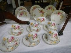 A Duchess rose decorated tea set. (Collect only).