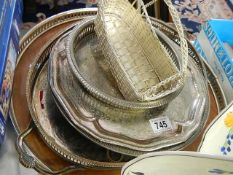 A mixed lot of silver plate trays etc.,