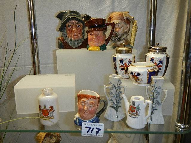 A mixed lot including Royal Doulton character jugs.