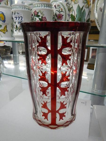Two early 20th century overlaid cranberry glass vases. - Image 3 of 3