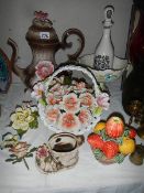 A mixed lot of flower decorated ceramics.