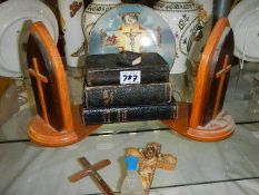 A mixed lot of religious items including book ends.