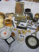 A mixed lot including Mayfair shaving brush, nut crackers, old tin etc.,