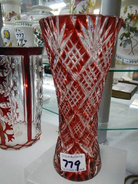 Two early 20th century overlaid cranberry glass vases. - Image 2 of 3