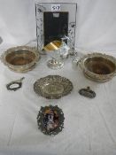 A mixed lot of plated ware including a pair of salvers.