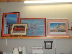 Three framed and glazed prints of the Red Arrows (2 signed) and one airplane print.