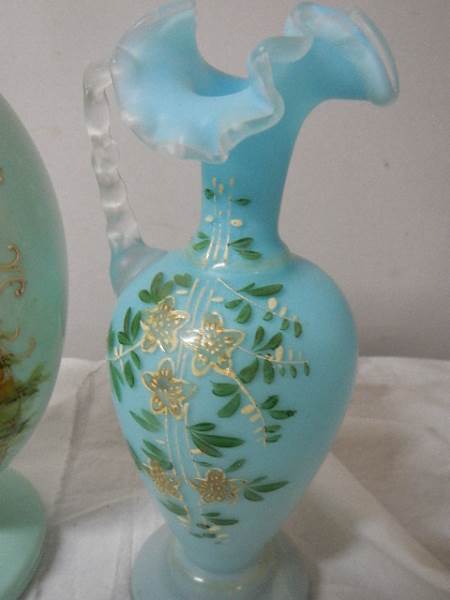 Two Victorian hand painted glass vases. - Image 3 of 3