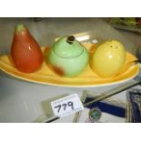 A Carlton ware condiment set (apple lid a/f).